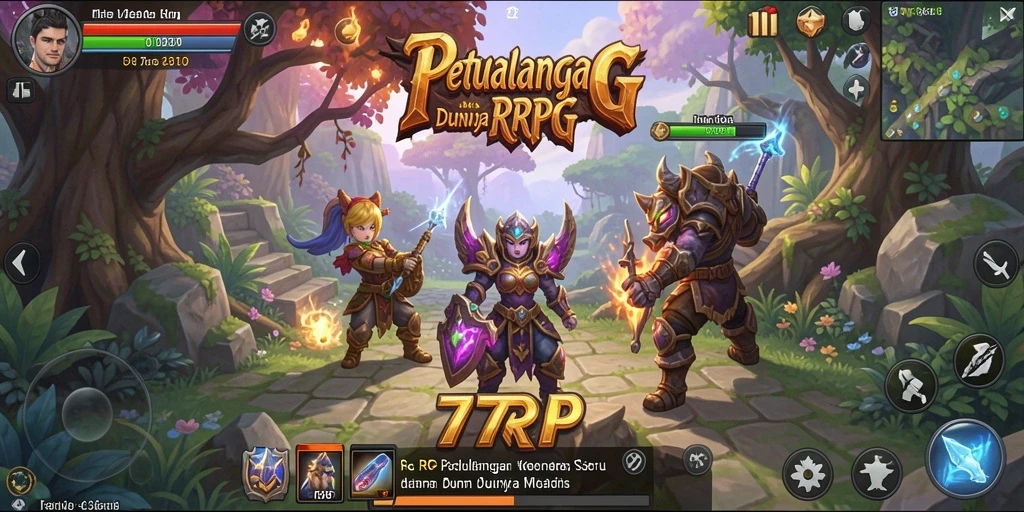 Antarmuka 77RP yang kaya akan elemen RPG dan petualangan.