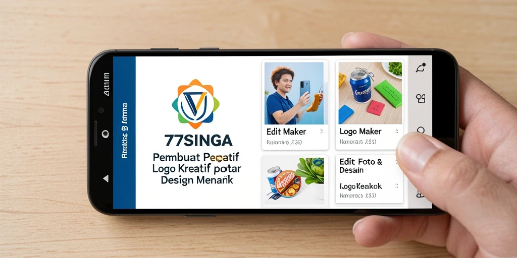 Tampilan antarmuka pengguna aplikasi 77SINGA Logo Maker