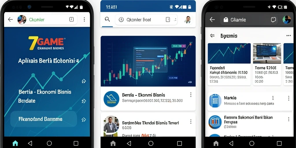 Antarmuka canggih dari aplikasi 7GAME untuk berita ekonomi bisnis.