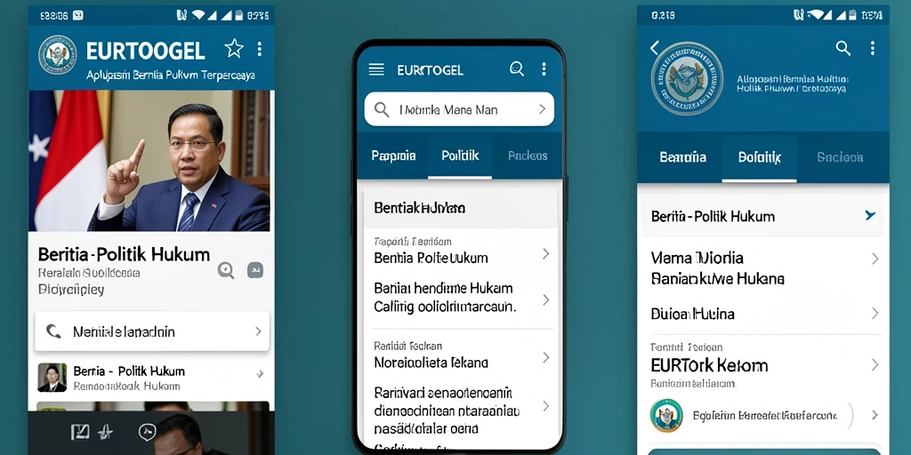 Antarmuka aplikasiyang menampilkan berita politik dan hukum terbaru.